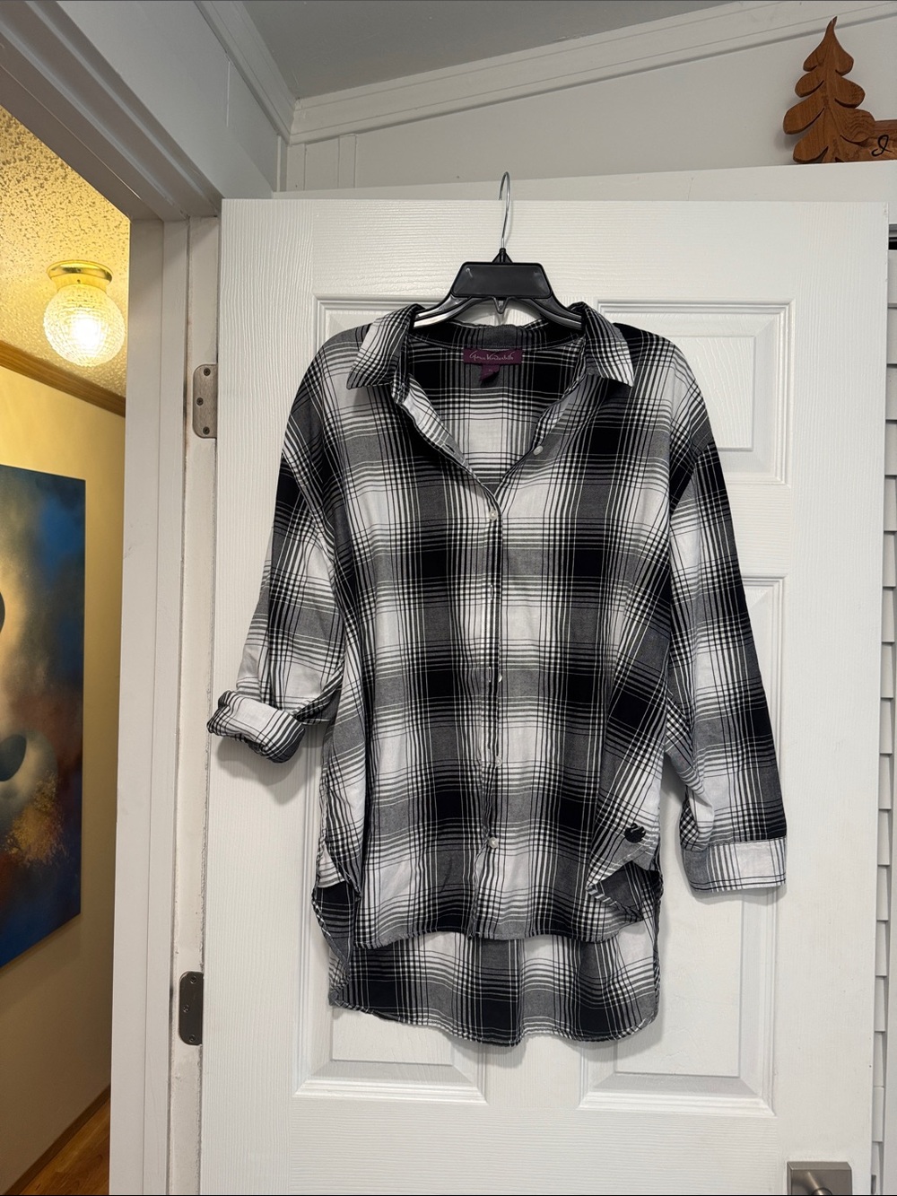 Gloria Vanderbilt Black & White Plaid Button-Down Shirt